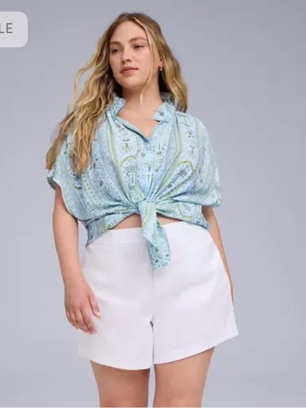 Torrid Belle Island NWT Popover Top Carolina Palms Light Blue Buttons Size 2X